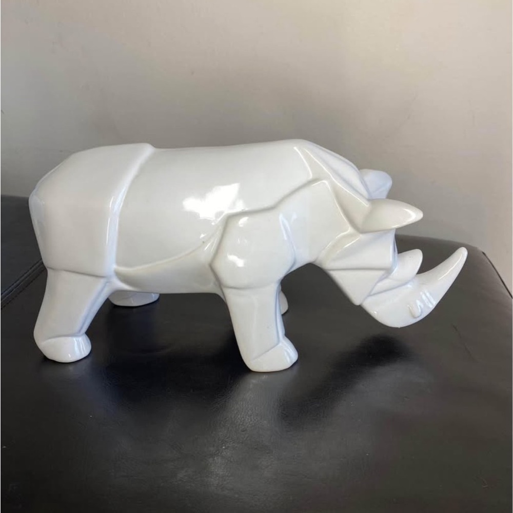 White Ceramic Rhino Home Decor figurine